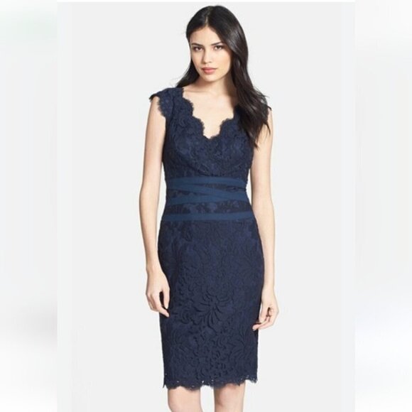 TADASHI SHOJIEmbroidered Lace Sheath Dress Teal green sz 14Q